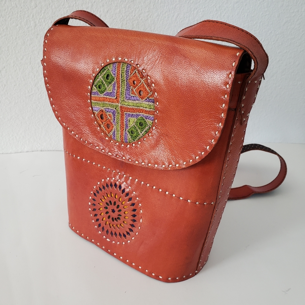 NWT genuine leather embroidered and carved bag